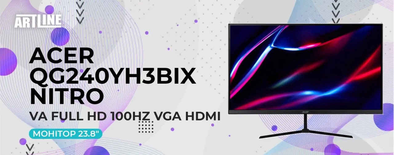 Монітор 23.8" Acer QG240YH3BIX Nitro VA Full HD 100Hz VGA HDMI