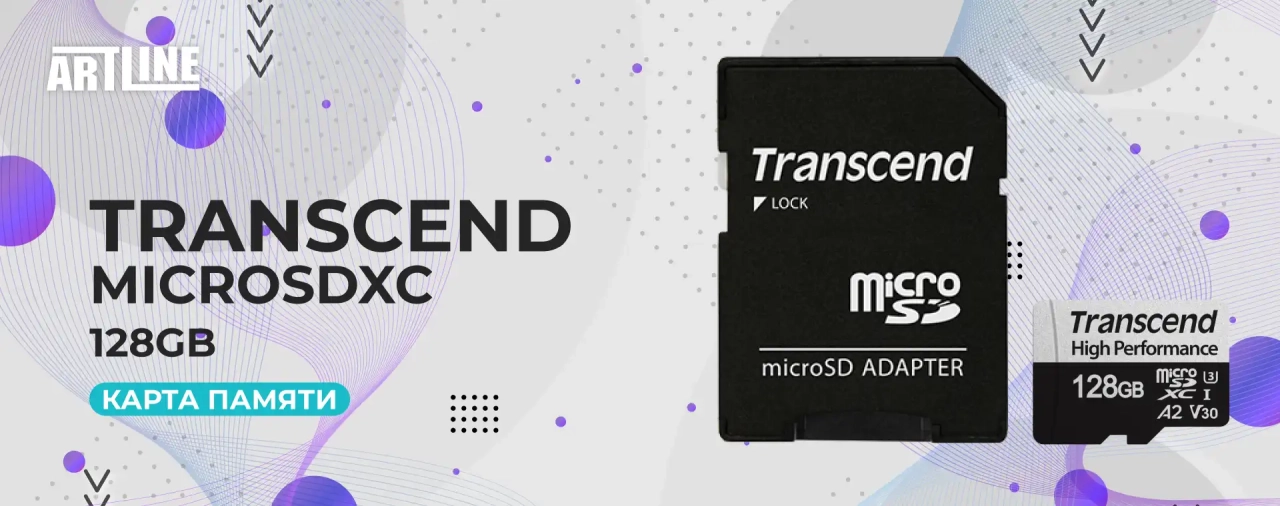 Карта памяти Transcend microSDXC 128GB C10 UHS-I U3 A2 R160/W90MB/s + SD (TS128GUSD340S)