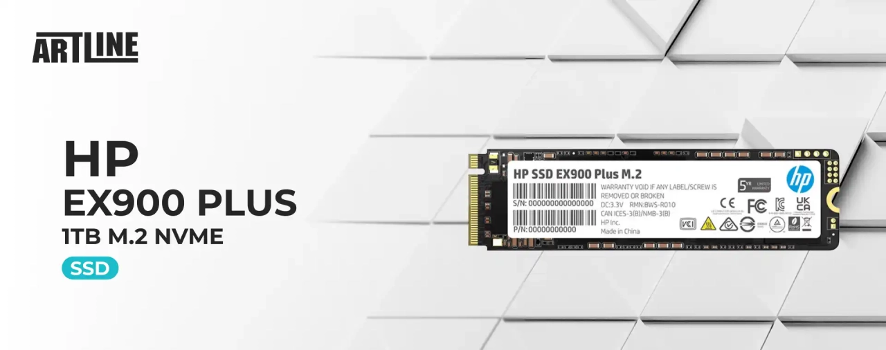 SSD диск HP EX900 Plus 1TB M.2 NVMe PCIe 3.0 x4 (9XL77AA)