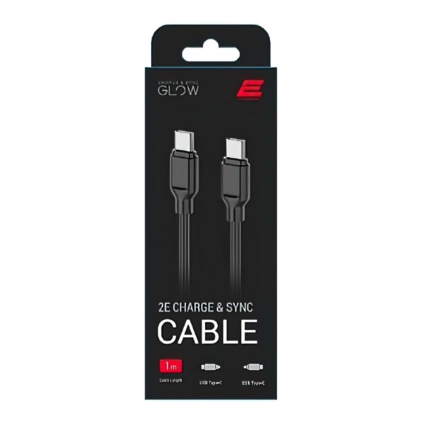 Купити Дата кабель USB-C to USB-C 1.0m Glow 60W black 2E (2E-CCCC-BL) - фото 2