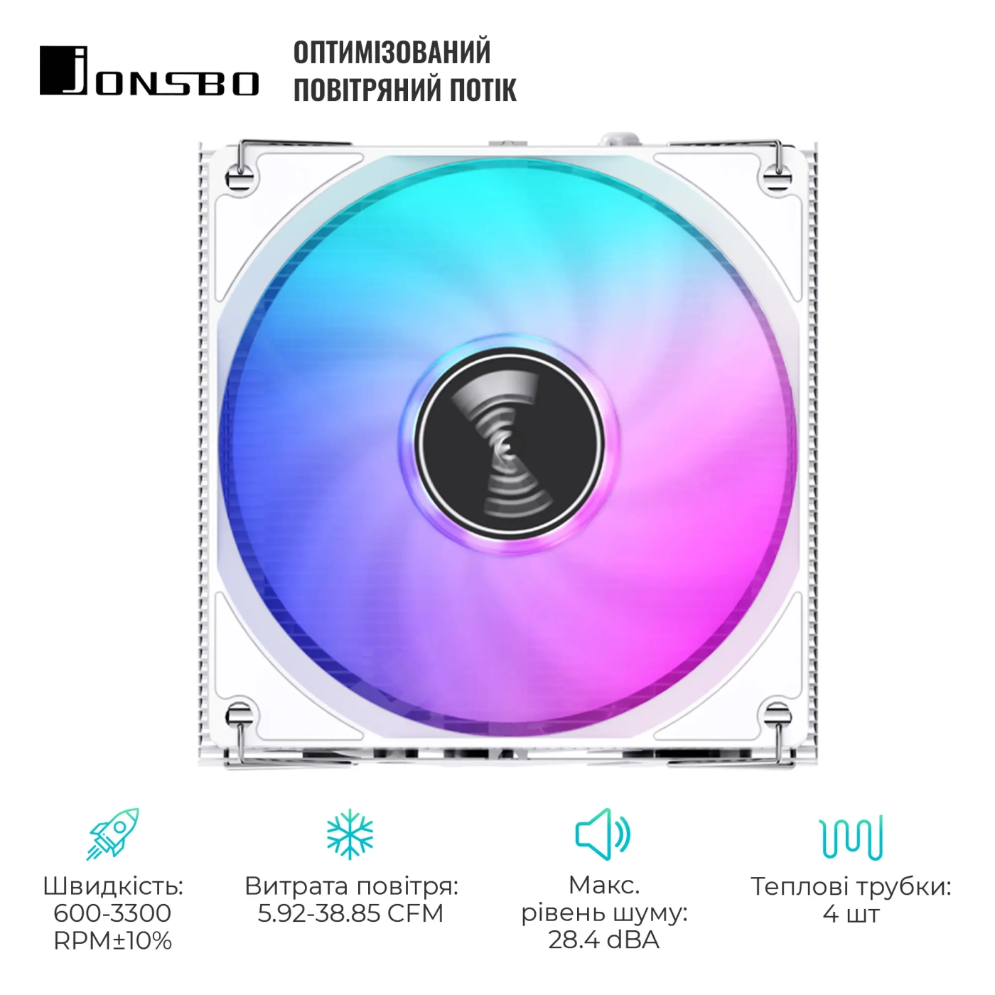 Купити Процесорний кулер JONSBO HX4170D White (92mm/4pin/LGA1200/115X/1700/AM4/4PIN PWM) - фото 3