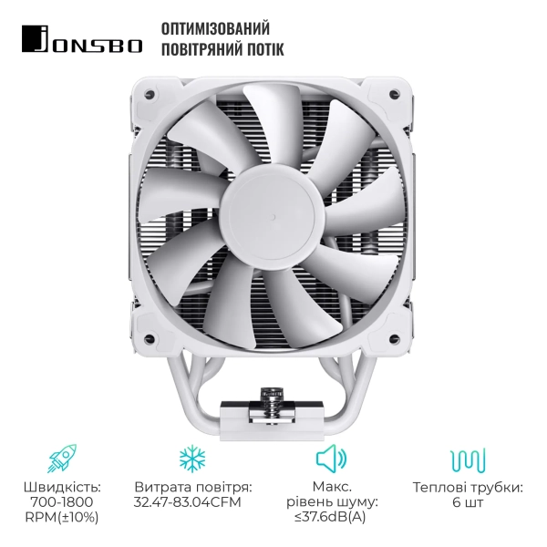 Купити Процесорний кулер JONSBO HX6240 White (120mm/4pin/LGA1200/115X/1700/2011/AM4/AM5/4PIN PWM) - фото 3