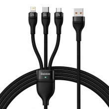 Купить Кабель Baseus Flash Series One-for-three Fast Charging Data Cable USB to M+L+C 66W 1.2m Black - фото 1