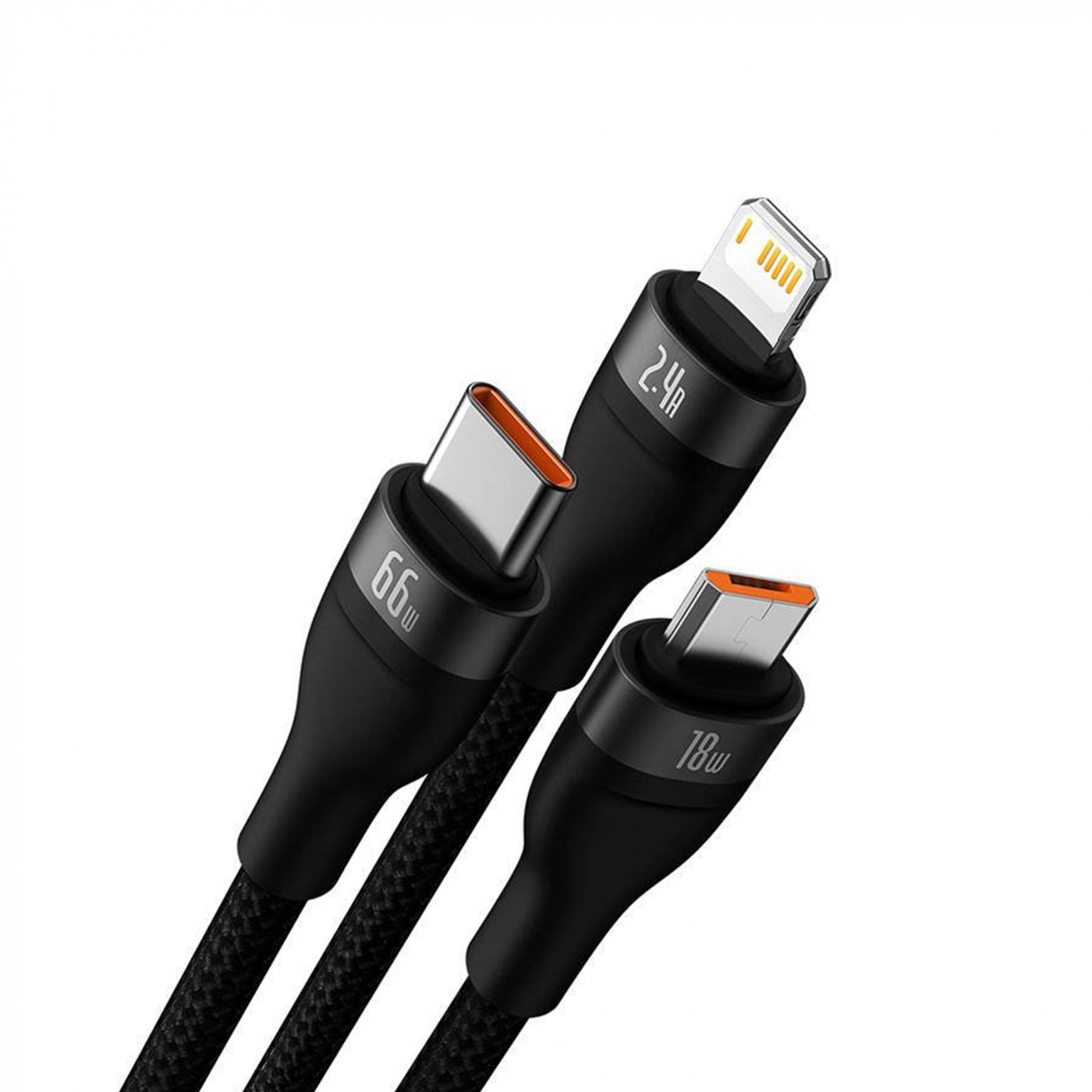 Купить Кабель Baseus Flash Series One-for-three Fast Charging Data Cable USB to M+L+C 66W 1.2m Black - фото 2