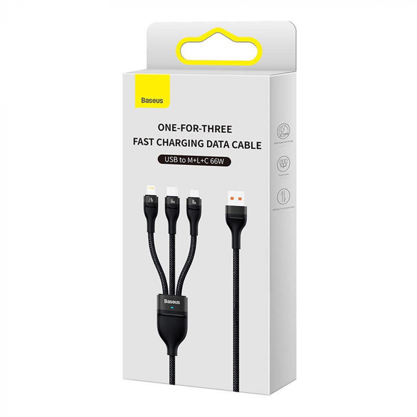 Купить Кабель Baseus Flash Series One-for-three Fast Charging Data Cable USB to M+L+C 66W 1.2m Black - фото 4