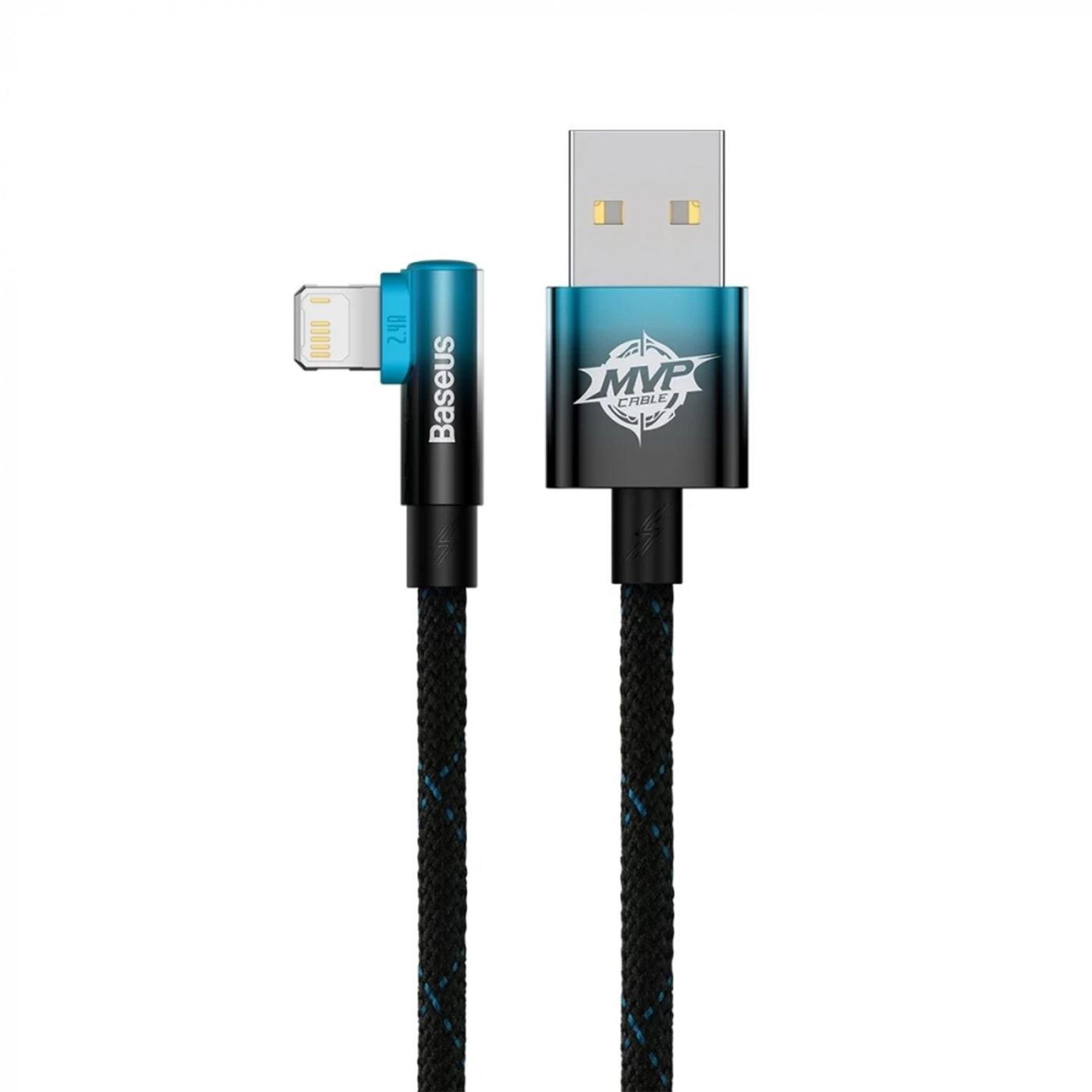 Купить Кабель Baseus MVP 2 Elbow-shaped Fast Charging Data Cable USB to iP 2.4A 1m Black|Blue - фото 1
