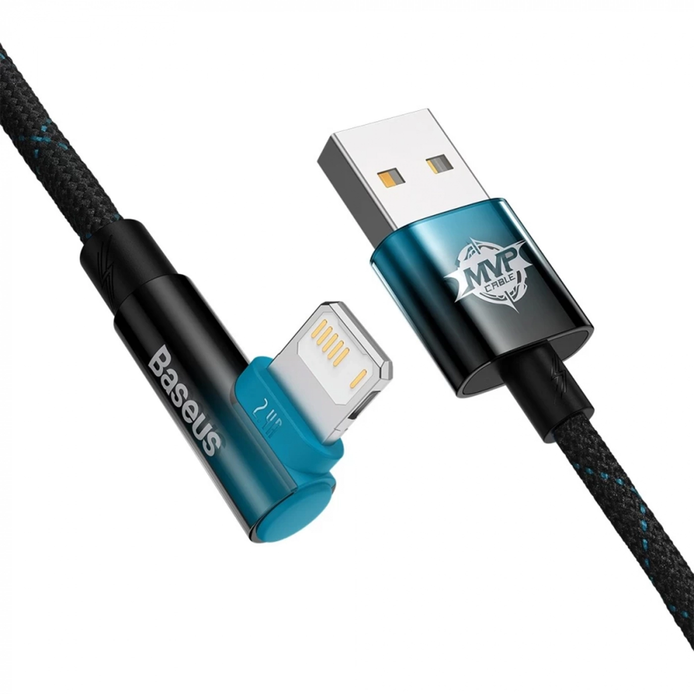 Купить Кабель Baseus MVP 2 Elbow-shaped Fast Charging Data Cable USB to iP 2.4A 1m Black|Blue - фото 2