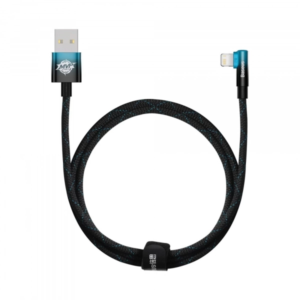 Купити Кабель Baseus MVP 2 Elbow-shaped Fast Charging Data Cable USB to iP 2.4A 1m Black|Blue - фото 4