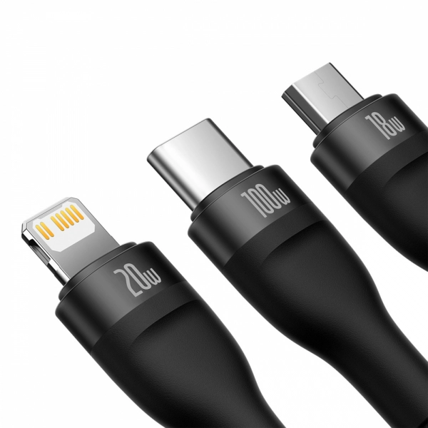 Купити Кабель Baseus Flash Series One-for-three Fast Charging Cable Type-C to M+L+C 100W 1.5m Black - фото 2