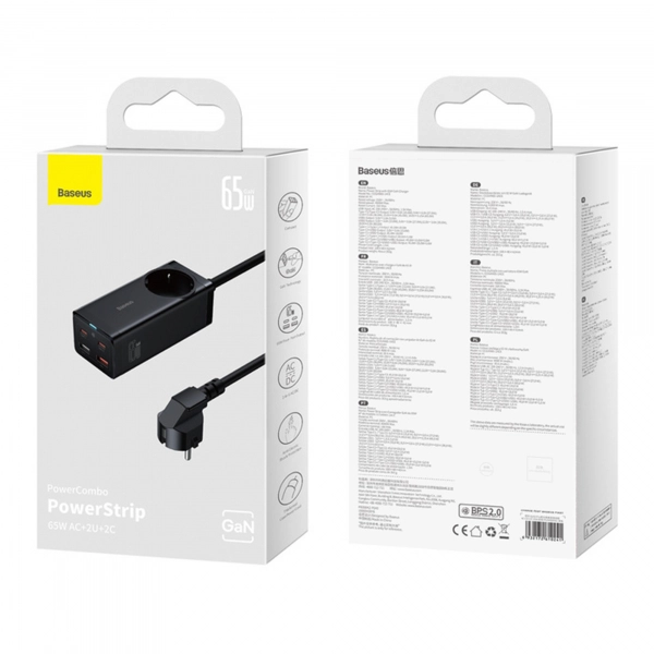 Купити Зарядний пристрій Baseus GaN3 Pro Desktop Powerstrip AC+2U+2C 65W EU Black (Include charging Cable Type-C) - фото 8