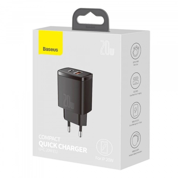 Купити Зарядний пристрій Baseus Compact Quick Charger U+C 20W EU Black - фото 6