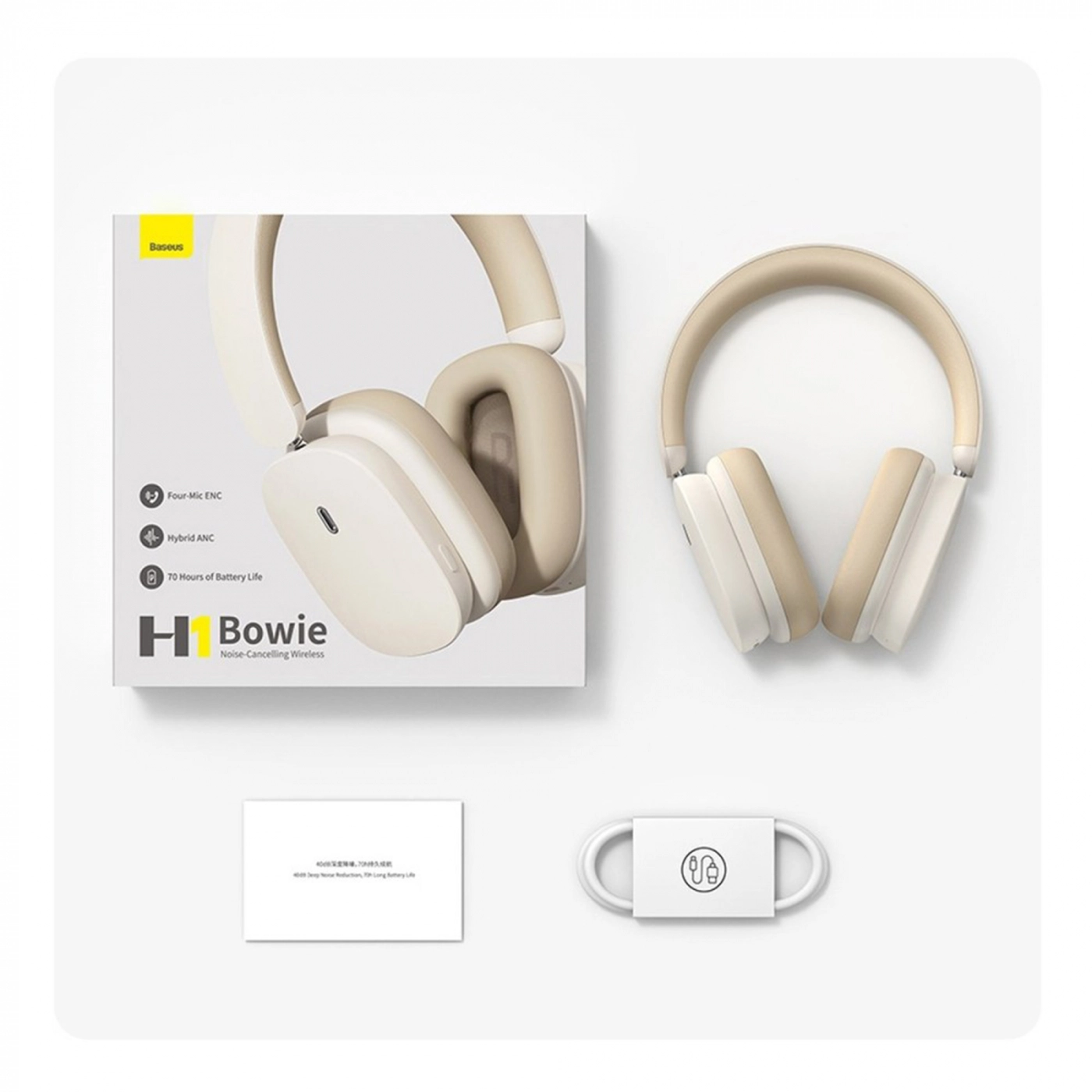 Купити Навушники Baseus Bowie H1 Noise-Cancelling Wireless Headphones Creamy-White - фото 9