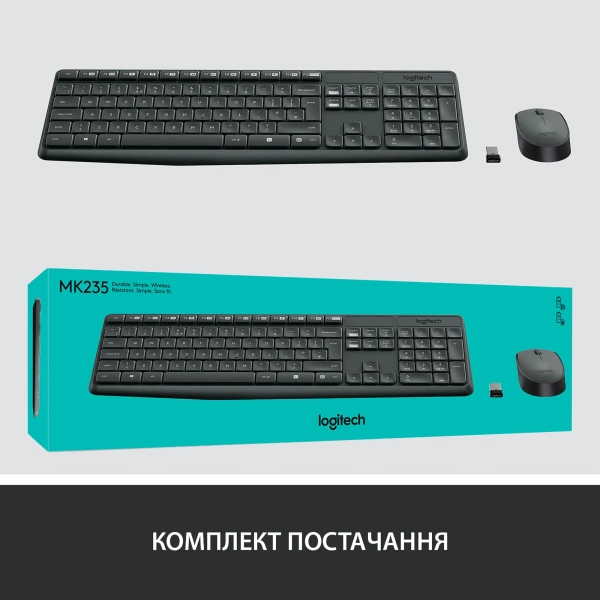 Купить Комплект клавиатура и мышь Logitech MK235 Wireless UA - фото 9