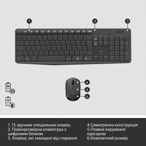 Купить Комплект клавиатура и мышь Logitech MK235 Wireless UA - фото 6