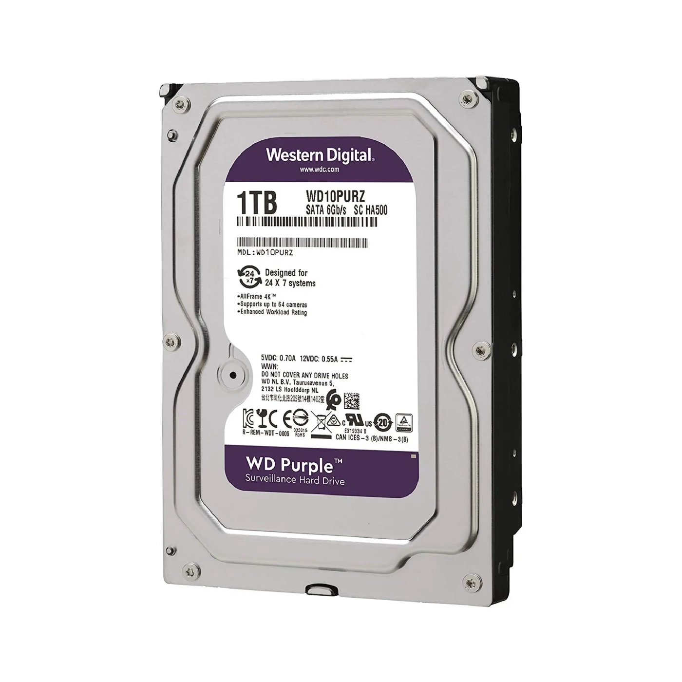 Купить Жесткий диск Western Digital Purple Surveillance 1TB 5400rpm 64MB 3.5' SATA III (WD10PURZ) - фото 2