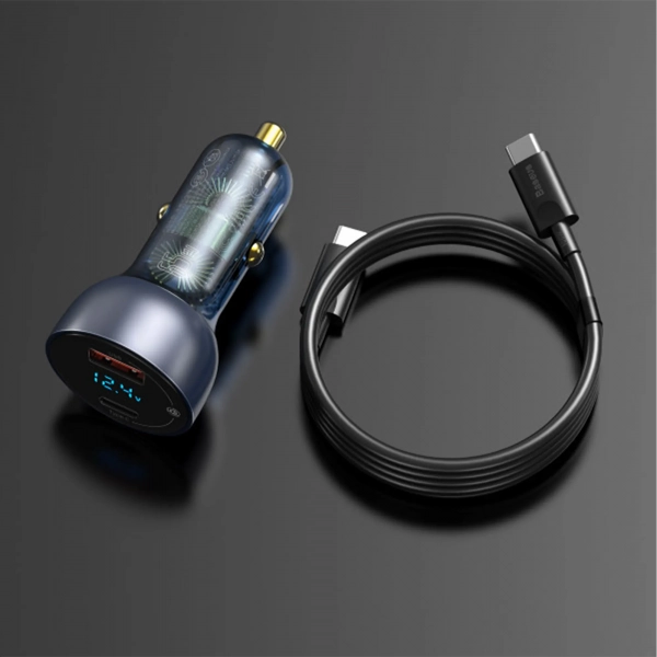 Купити Автомобільний зарядний пристрій Baseus Particular Digital Display QC+PPS Dual Quick Charger Car Charger 65W Dark Gray Include fast charging Cable Type-C to Type-C 100 1m Black - фото 7