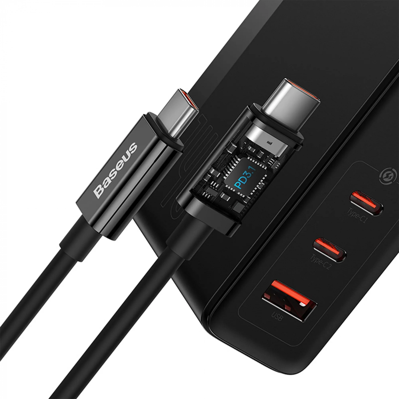 Купити Зарядний пристрій Baseus GaN5 Pro Fast Charger 2C+U 140W EU Black + Data Cable Type-C 240W 48V/5A 1m Black - фото 6