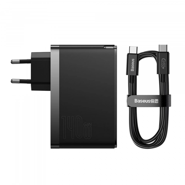 Купити Зарядний пристрій Baseus GaN5 Pro Fast Charger 2C+U 140W EU Black + Data Cable Type-C 240W 48V/5A 1m Black - фото 7