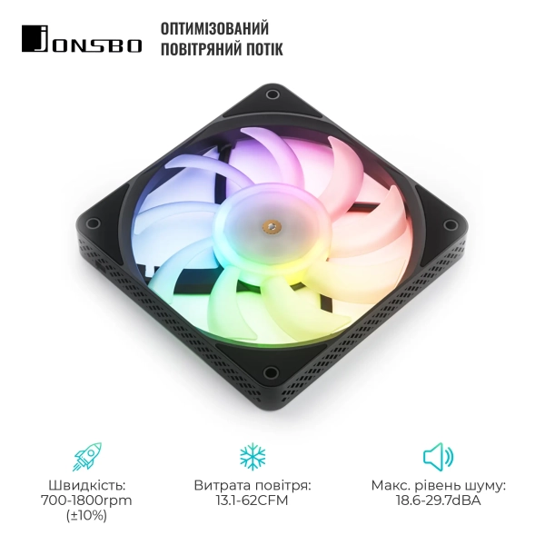 Купить Вентилятор JONSBO HF1215 Black RGB (120mm, 700-1800RPM, 29.7dB, 4pin+LED 3pin) - фото 3