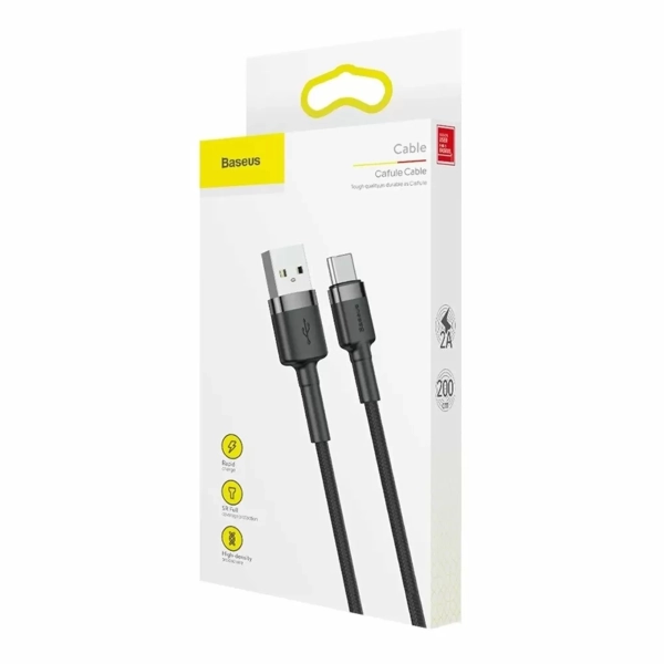 Купить Кабель Baseus Cafule Cable USB For Type-C 2A 2M Black/Grey - фото 5