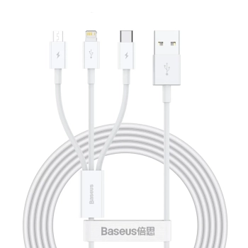 Купить Кабель Baseus Superior Series Fast Charging 3-in-1 (Micro USB+Lightning+Type-C) 3.5A (1.5m) White - фото 1