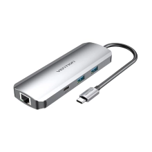 Купити Концентратор Vention USB 3.1 Type-C - HDMI/USB 3.0x2/RJ45/USB-C/SD/TF/TRRS 3.5mm - фото 1