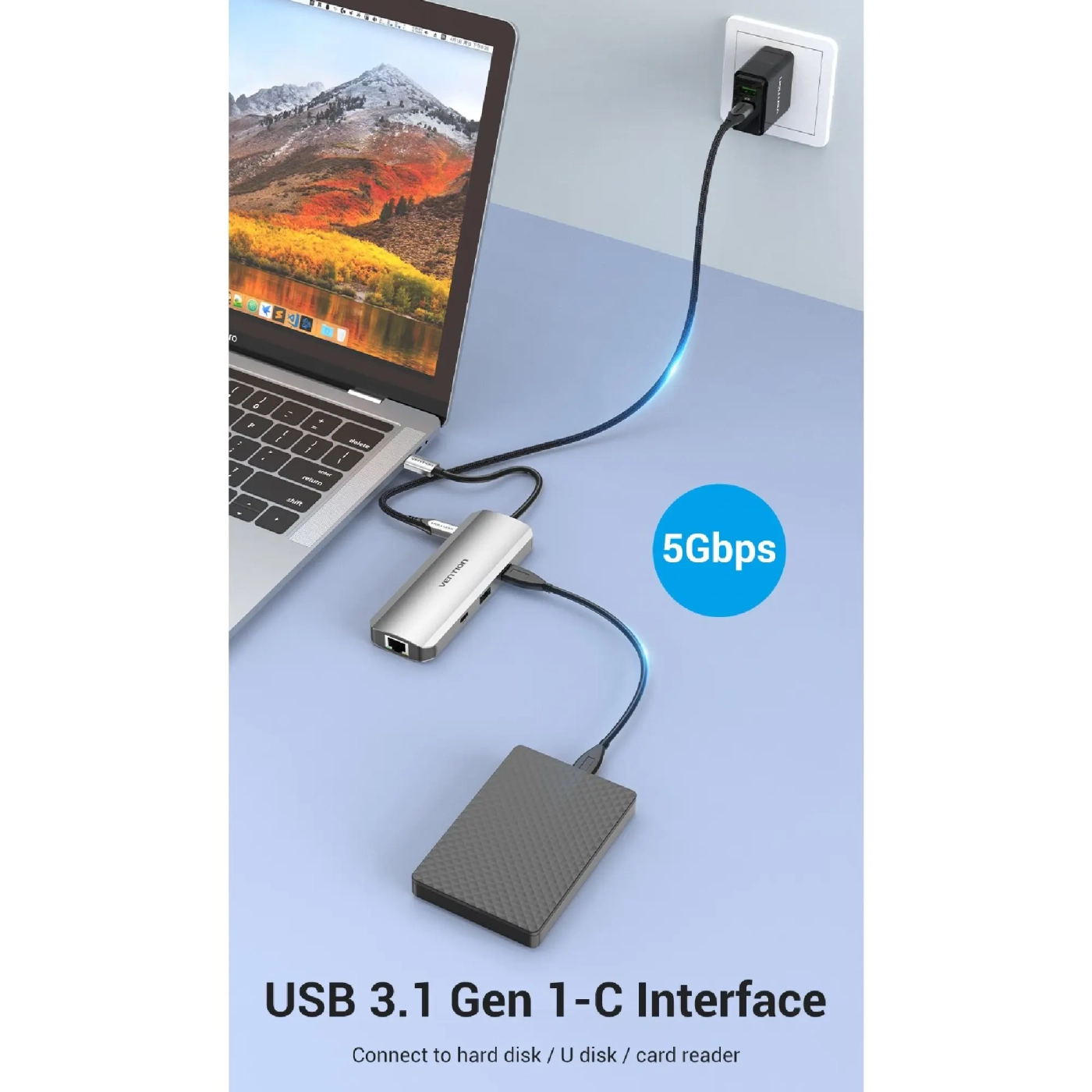 Купити Концентратор Vention USB 3.1 Type-C - HDMI/USB 3.0x2/RJ45/USB-C/SD/TF/TRRS 3.5mm - фото 4