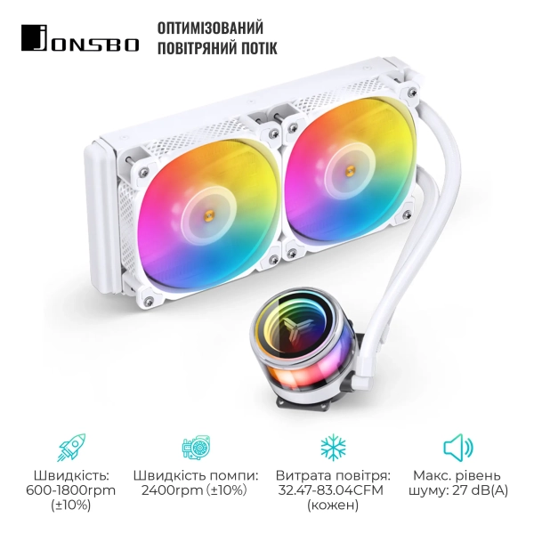Купити Система рідинного охолодження JONSBO TW7-240 ARGB White (Intel LGA1700/1200/115X/2011 AMD AM4/AM5/4PIN PWM) - фото 3