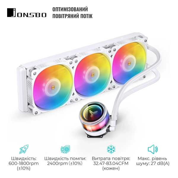 Купить Система жидкостного охлаждения JONSBO TW7-360 ARGB White (Intel LGA1700/1200/115X/2011 AMD AM4/AM5/4PIN PWM) - фото 3