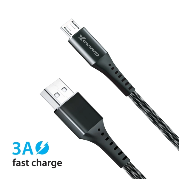 Купить Кабель Grand-X USB-micro USB 3A, 1.2m, Fast Сharge, Black толст.нейлон оплетки, премиум BOX (FM-12B) - фото 3