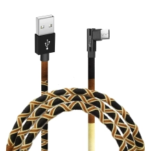 Купить Кабель Grand-X крафтовый, ручная работа USB-microUSB 2,1A, 1m, Brown/Yellow, угол. micro USB (FM-08BY) - фото 1
