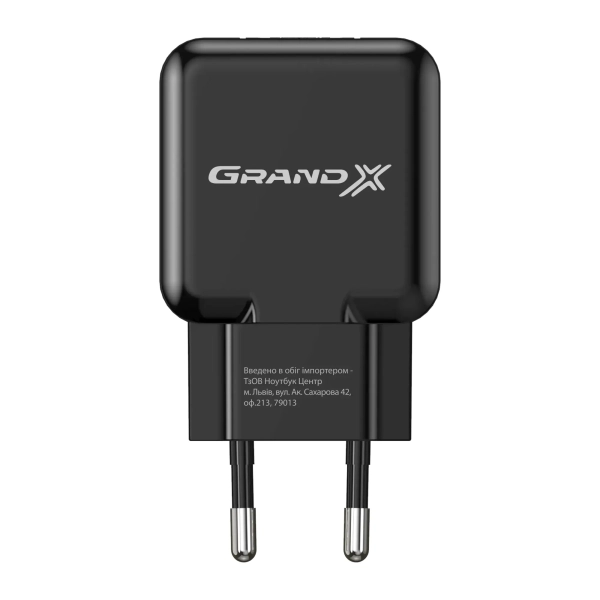Купити Зарядний пристрій Grand-X USB 5V 2,1A Black з захистом від перенавантажень (CH-03B) - фото 1