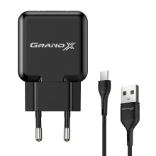Купити Зарядний пристрій Grand-X USB 5V 2,1A Black з захистом від перенавантажень + cable USB -> Type C, Cu, 4A, TPE, 1m (CH-03T) - фото 0