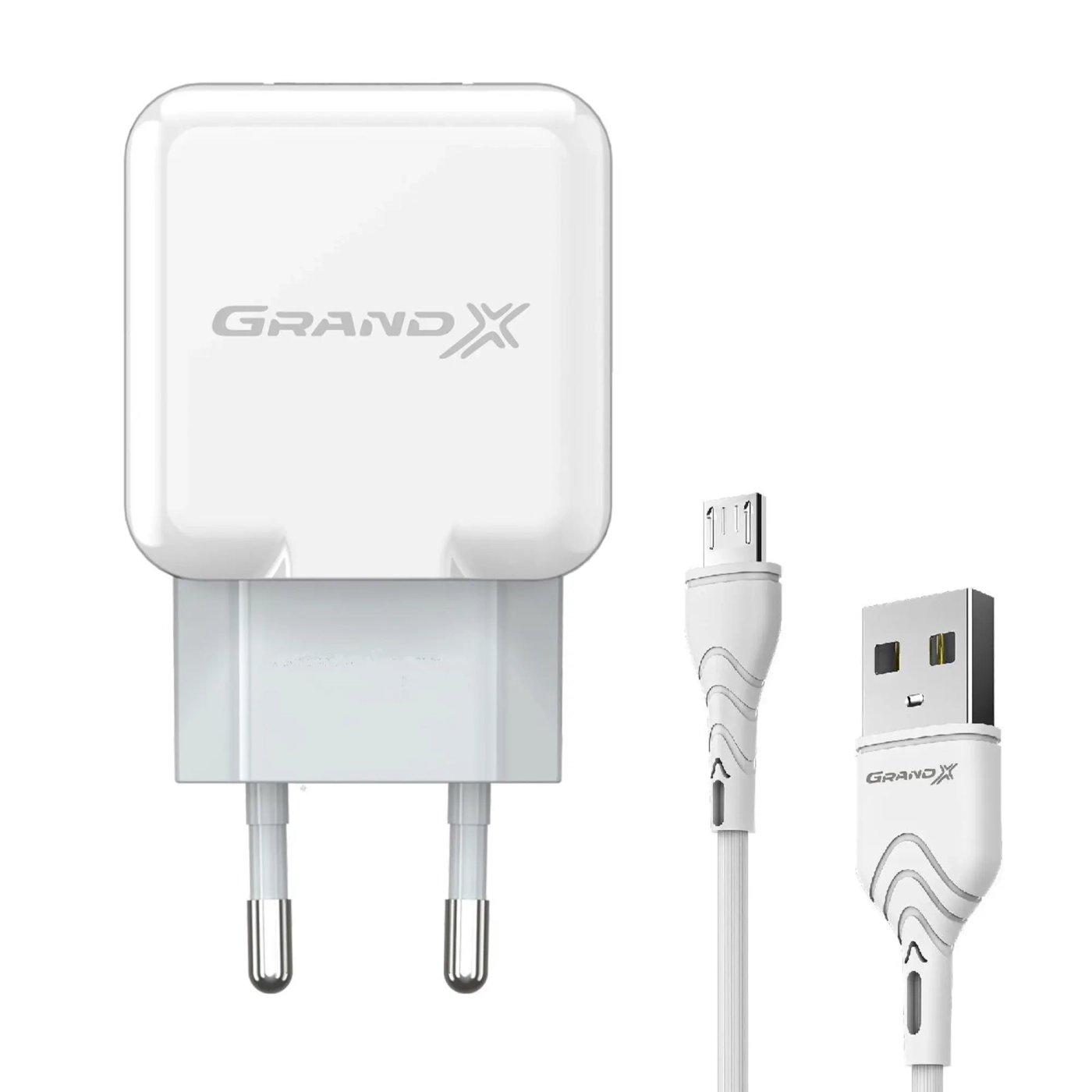 Купить Зарядное устройство Grand-X USB 5V 2,1A White с защитой от перегрузок +  cable USB -> micro USB, Cu (CH-03UMW) - фото 0