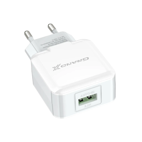 Купить Зарядное устройство Grand-X USB 5V 2,1A White с защитой от перегрузок +  cable USB -> micro USB, Cu (CH-03UMW) - фото 3