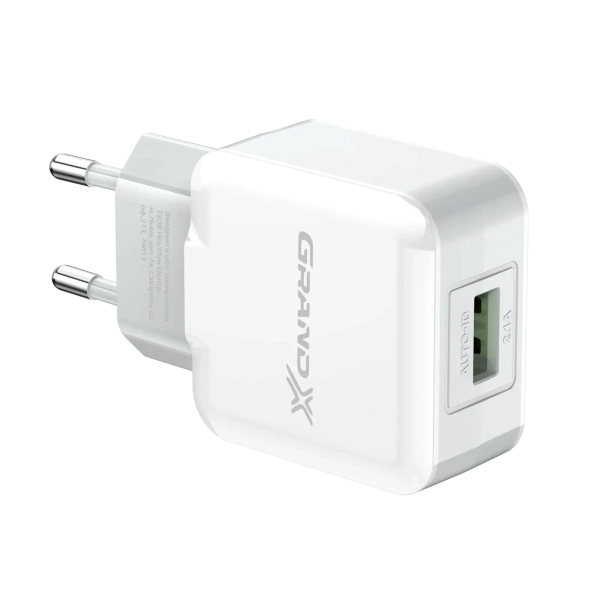 Купити Зарядний пристрій Grand-X USB 5V 2,1A White з захистом від перенавантажень (CH-03W) - фото 0