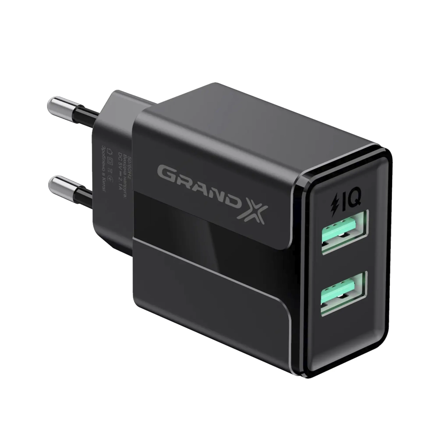 Купити Зарядний пристрій Grand-X 5V 2,4A 2USB Black з захистом від перенавантаження + cable USB -> Type C (CH-15T) - фото 1