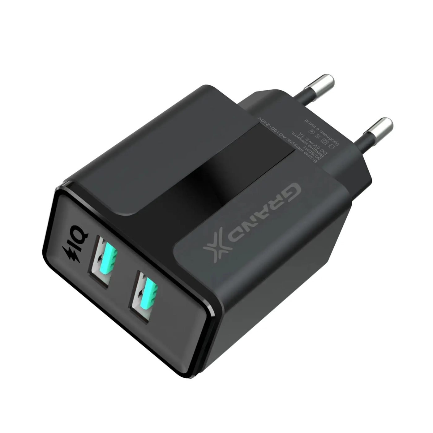 Купити Зарядний пристрій Grand-X 5V 2,4A 2USB Black з захистом від перенавантаження + cable USB -> Type C (CH-15T) - фото 2