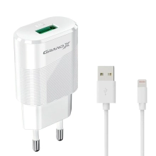 Купити Зарядний пристрій Grand-X USB 5V 2,1Aз захистом від перенавантажень + cable USB -> Lightning, Cu (CH-17WL) - фото 0