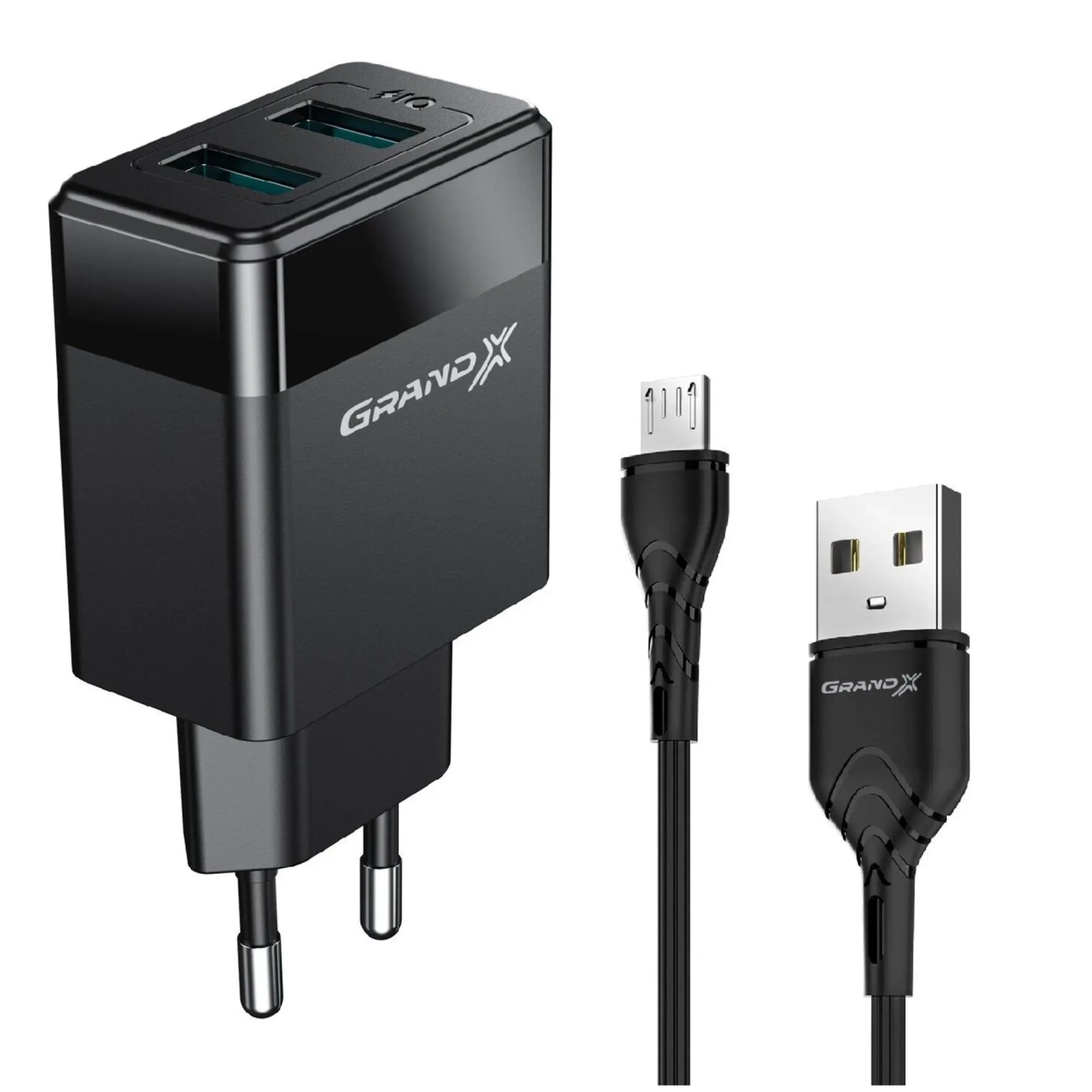 Купить Зарядное устройство Grand-X 2USB 5V 2,4A с кабелем micro-USB (CH-50U) - фото 0