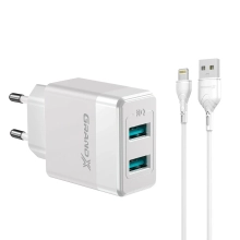 Купити Зарялний пристрій Grand-X 2USB 5V 2,4A White з захистом від перевантаження + cable USB-Lightning (CH-50WL) - фото 0