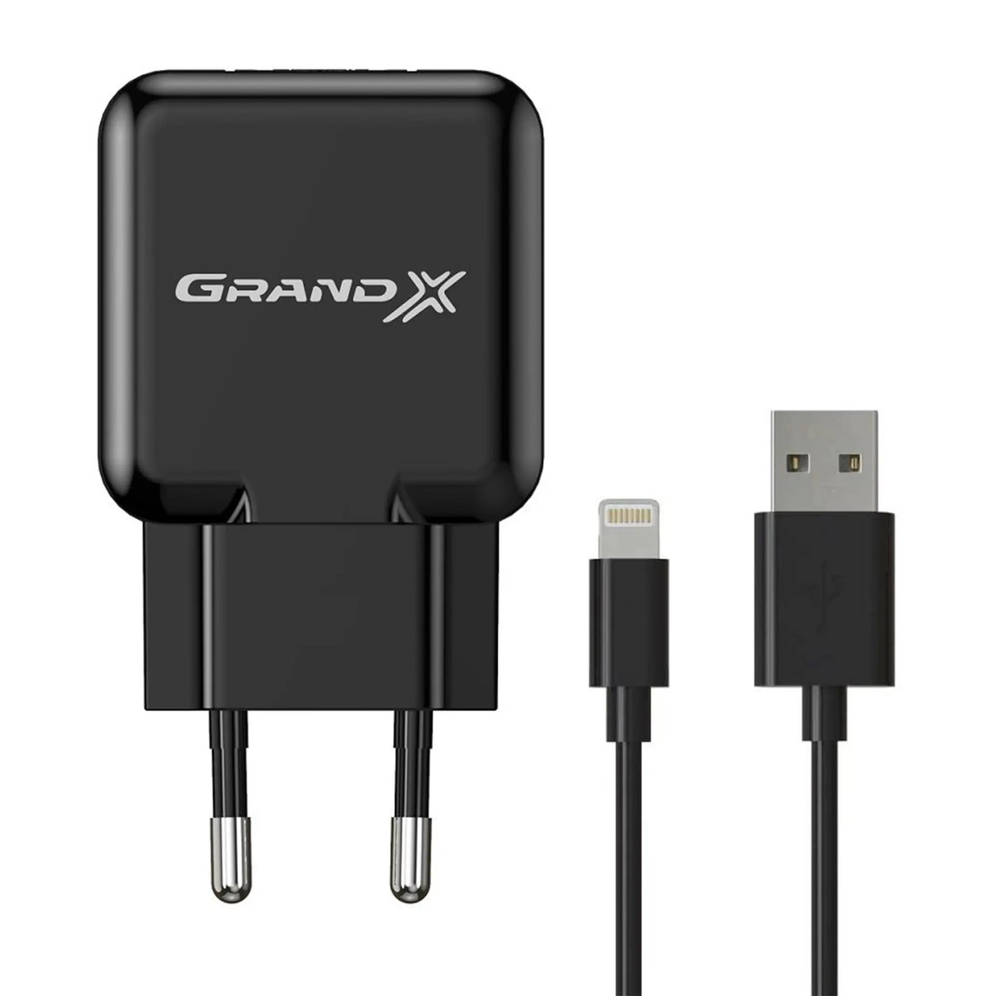 Купити Зарядний пристрій Grand-X USB 5V 2,1A Black з захистом від перенавантажень  + cable USB -> Lightning, Cu (CH03LTB) - фото 0