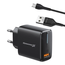 Купить Зарядное устройство Grand-X Quick Charge QC3.0 + USB-micro USB 2,1A, 1m, Black (CH-550BM) - фото 0