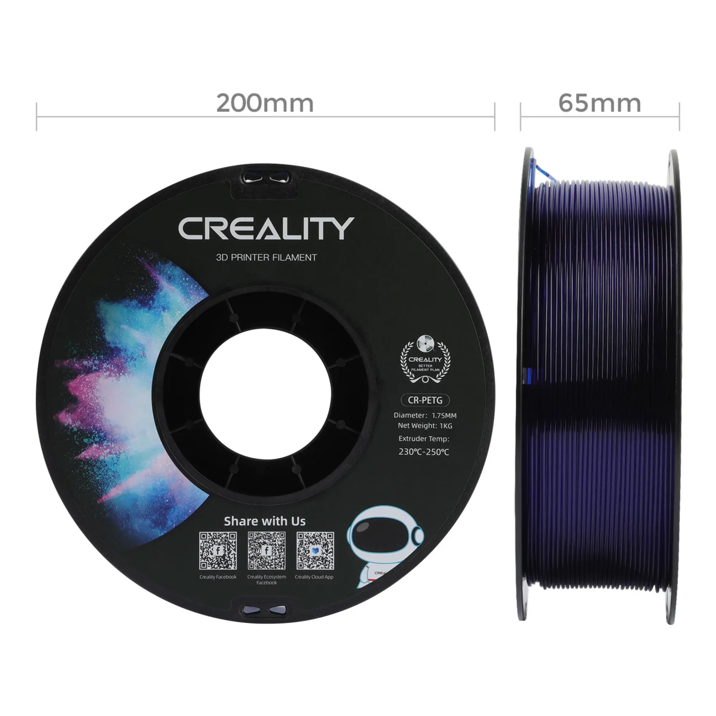 Купити PETG Filament (пластик) для 3D принтера CREALITY 1кг, 1.75мм, прозорий (синій) - фото 6