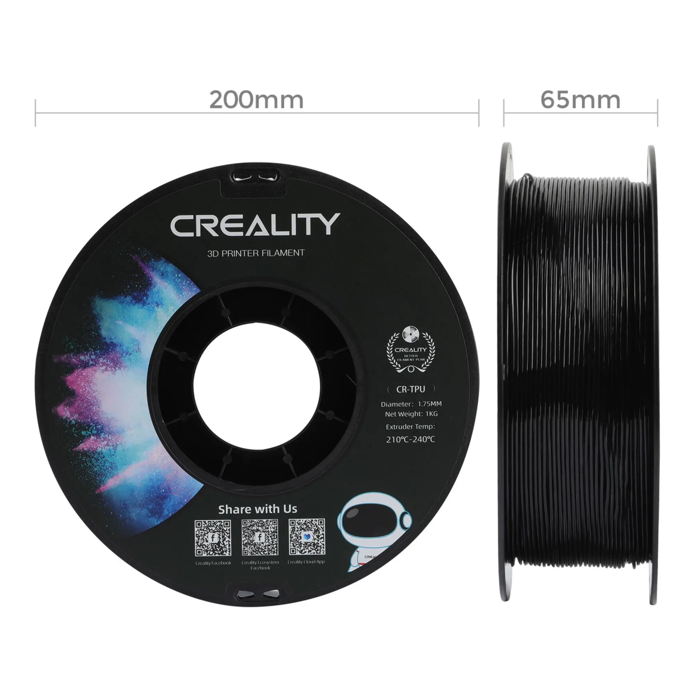 Купити TPU Filament (пластик) для 3D принтера CREALITY 1кг, 1.75мм, чорний - фото 6
