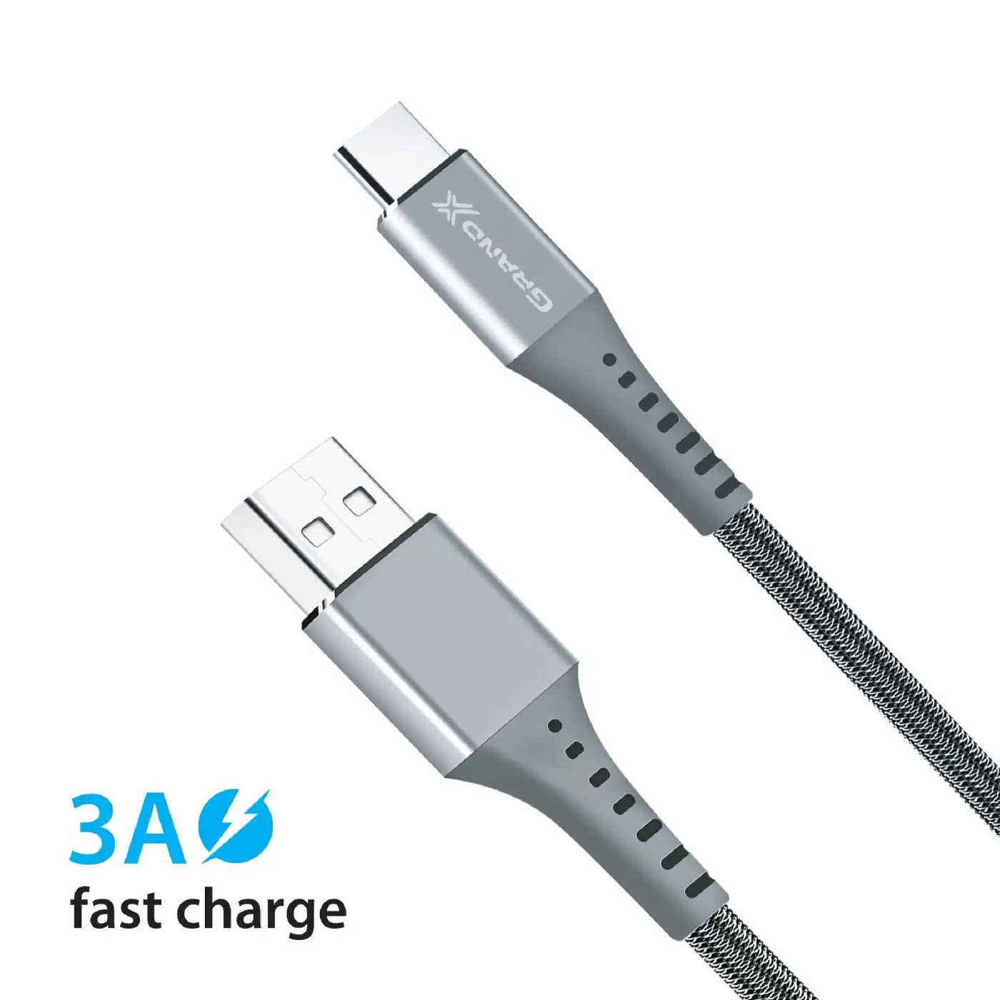 Купить Кабель Grand-X USB-Type-C 3A, 1.2m, Fast Сharge, Grey, толст.нейлон оплетки, премиум BOX (FC-12G) - фото 2