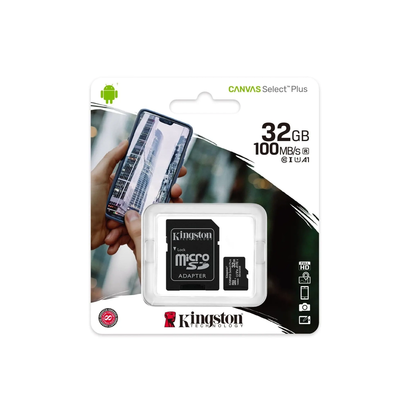 Купить Карта памяти Kingston 32GB microSDHC C10 UHS-I R100MB/s Canvas Select Plus + SD адаптер - фото 3