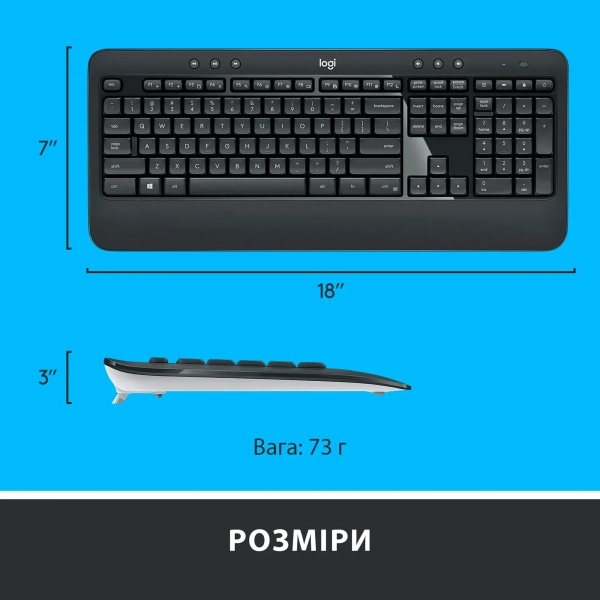 Купити Комплект клавіатура та мишка Logitech MK540 Advanced Wireless UA Black (920-008685) - фото 11