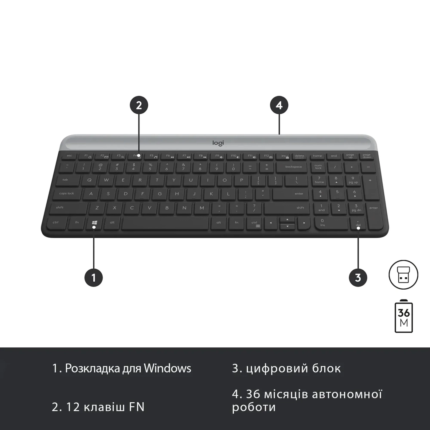 Купити Комплект клавіатура та мишка Logitech MK470 Slim Wireless UA Graphite - фото 12