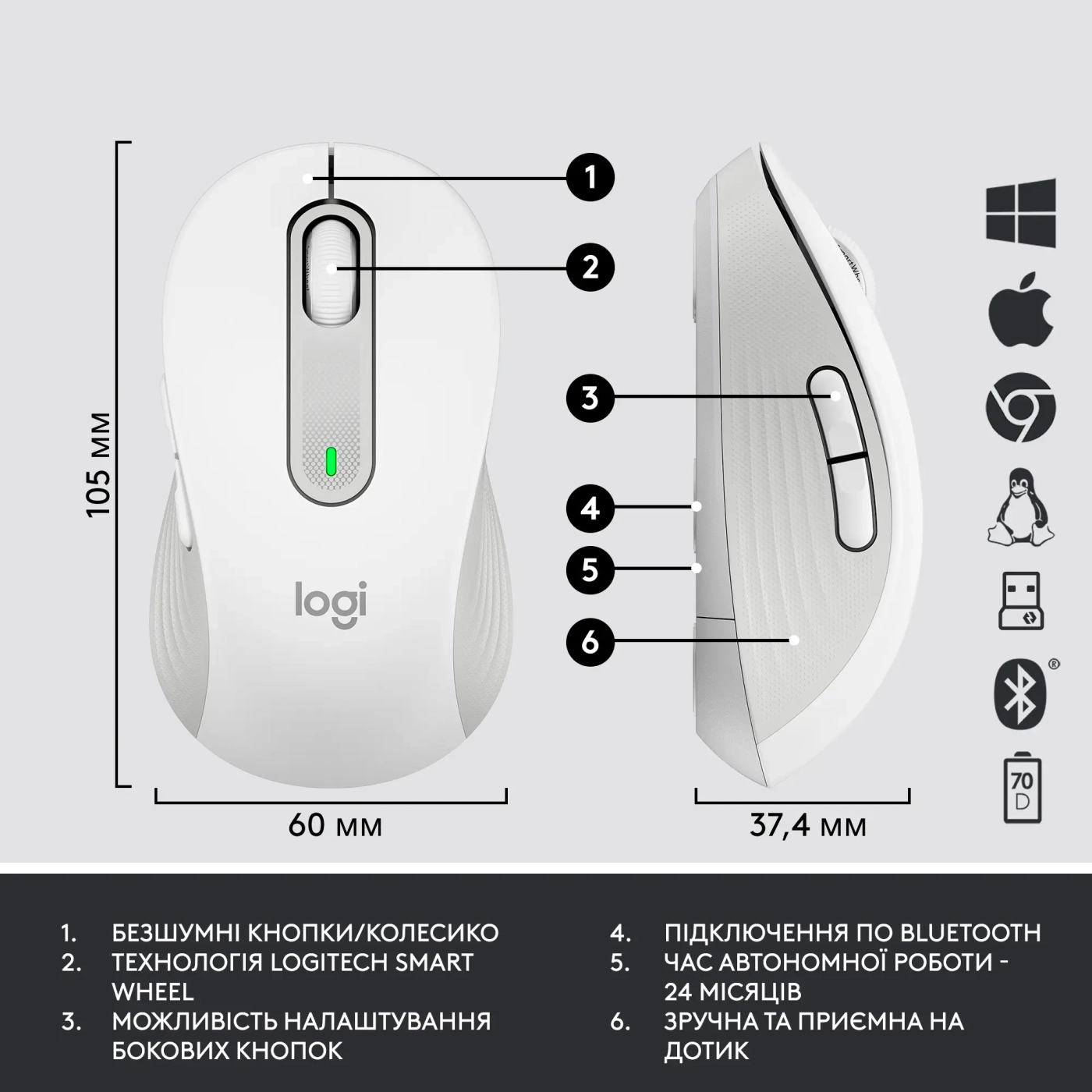 Купити Комплект клавіатура та миша Logitech Signature MK650 Combo for Business Off-white (920-011032) - фото 7